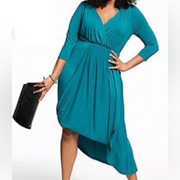 LANE BRYANT NWT Teal Draped Front Knit Maxi Dress Womens Plus 14/16 - Picture 3 of 11